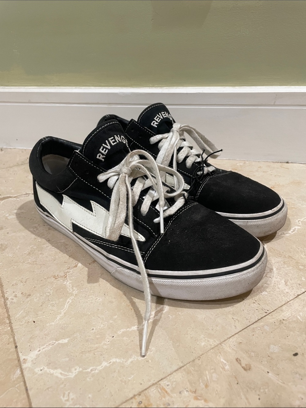 Revenge Black and White Low-Top Sneakers